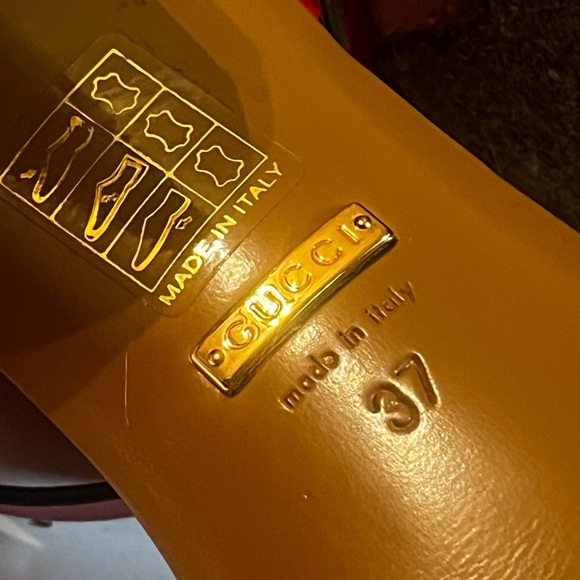 Gucci Authentic 7 US 37 EU Red Orange Leather GG Marmont Sandals Shoes Heels - Picture 3 of 14